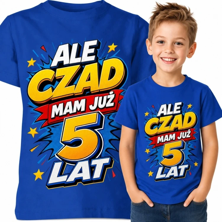 Koszulka chłopięca na 5 urodziny „Ale czad mam już 5 lat” - komiksowy motyw