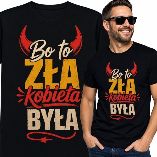 Koszulka męska „Bo to zła kobieta była” - diabelskie rogi w stylu retro