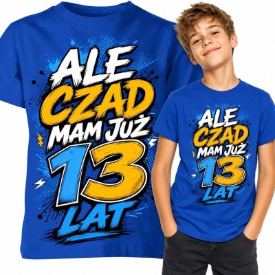 Koszulka chłopięca na 13 urodziny z komiksowym nadrukiem - „Ale czad mam już 13 lat”