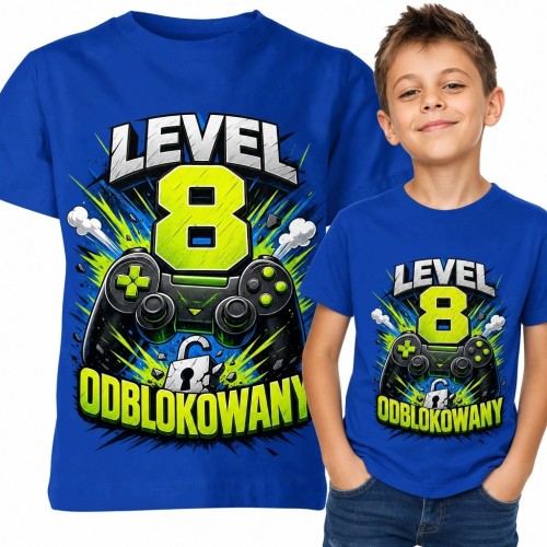 Koszulka chłopięca na 8 urodziny „Level 8 odblokowany” - kontroler do gier