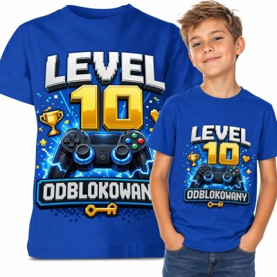Koszulka chłopięca z kontrolerem na 10 urodziny - „Level 10 Odblokowany”