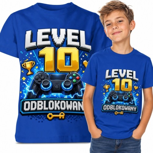Koszulka chłopięca z kontrolerem na 10 urodziny - „Level 10 Odblokowany”