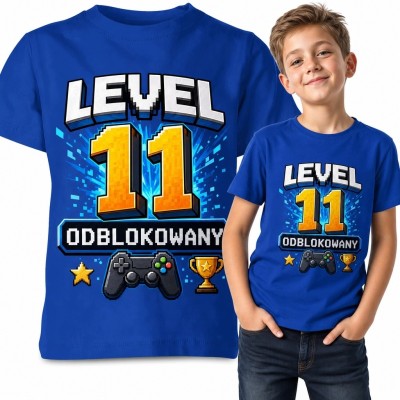 Koszulka chłopięca na 11 urodziny - gaming „Level 11 odblokowany”