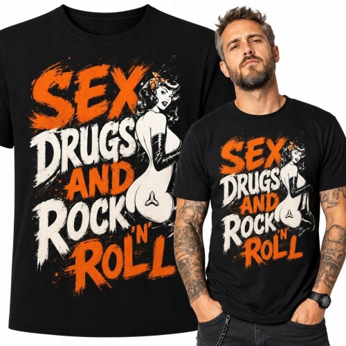 Koszulka męska rockowa „Sex Drugs and Rock 'n' Roll” - retro pin-up