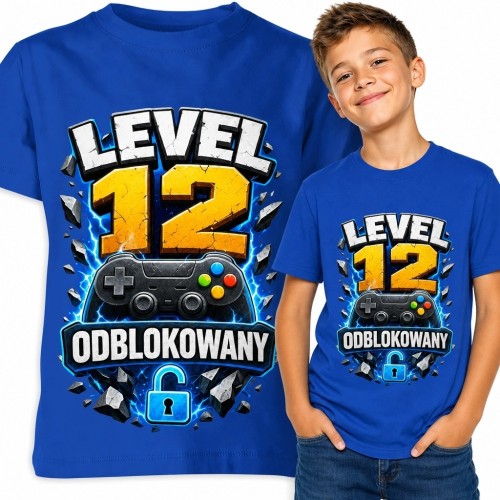 Koszulka chłopięca na 12 urodziny „Level 12 odblokowany” - dla gracza
