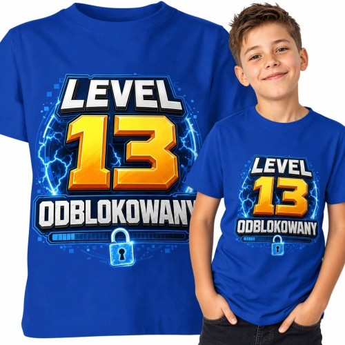 Koszulka chłopięca na 13 urodziny „Level 13 odblokowany” - gamingowy wzór