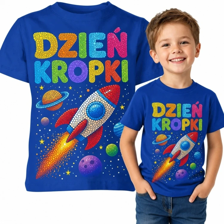 Koszulka chłopięca z rakietą i planetami - „Dzień Kropki”