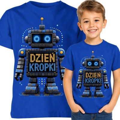Koszulka chłopięca na Dzień Kropki z robotem i napisem „Dzien Kropki” - futurystyczny wzór