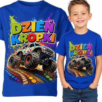 Koszulka chłopięca „Dzień Kropki” z kolorowym monster truckiem - szkolny motyw