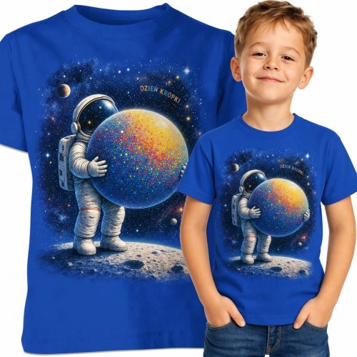 Koszulka chłopięca na Dzień Kropki - astronauta z wielką planetą na księżycowym tle