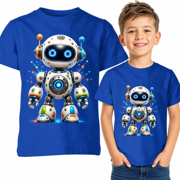 Koszulka chłopięca z futurystycznym robotem - kolorowy motyw science fiction