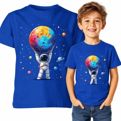 Koszulka chłopięca z astronautą i wielobarwną planetą - kosmiczny wzór