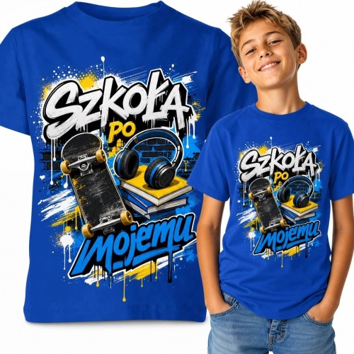 Koszulka chłopięca „Szkoła po mojemu” - szkolne graffiti z deskorolką