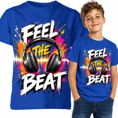 Koszulka chłopięca ze słuchawkami „Feel the Beat” - muzyczny nadruk