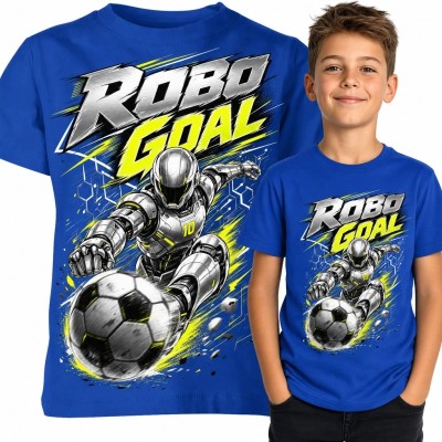 Koszulka chłopięca z robotem piłkarskim „Robo Goal” - futurystyczny motyw futbolowy