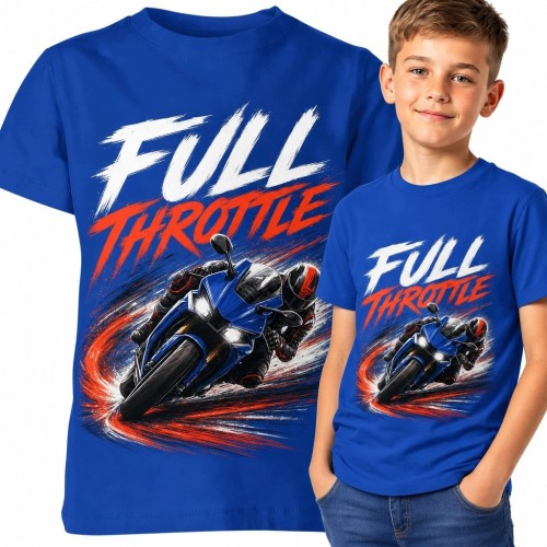 Koszulka chłopięca z motocyklem sportowym „Full Throttle” - wyścigowy motyw