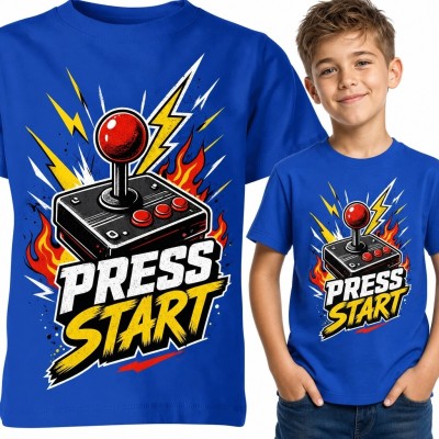 Koszulka chłopięca z kontrolerem arcade „Press Start” - gamingowy wzór retro