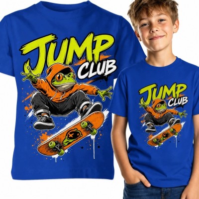Koszulka chłopięca z żabą na deskorolce „Jump Club” - streetwearowy wzór