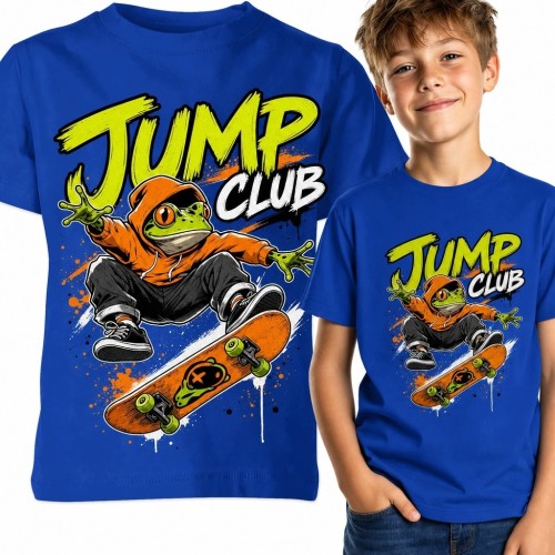 Koszulka chłopięca z żabą na deskorolce „Jump Club” - streetwearowy wzór