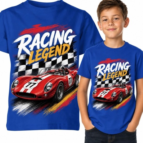 Koszulka chłopięca z autem wyścigowym „Racing Legend” - numer 77