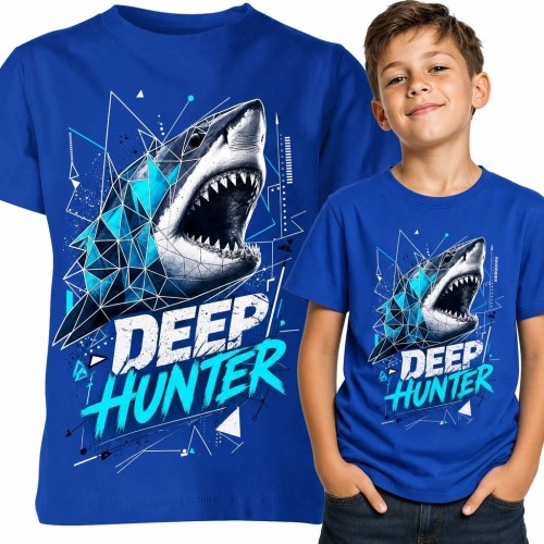 Koszulka chłopięca z geometrycznym rekinem „Deep Hunter” - morski drapieżnik