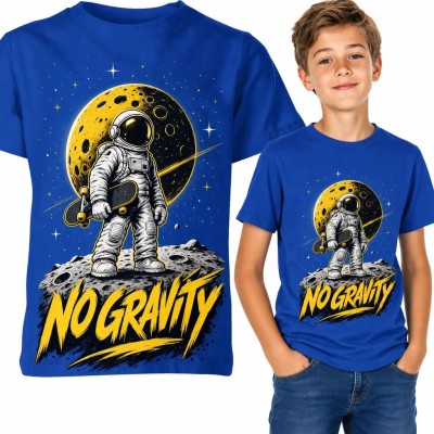 Koszulka chłopięca z astronautą na deskorolce „No Gravity”