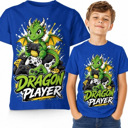 Koszulka chłopięca dla gracza ze smokiem „Dragon Player” - gamingowy nadruk