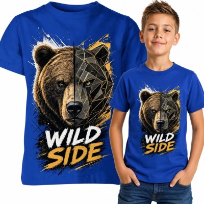 Koszulka chłopięca z niedźwiedziem „Wild Side” - geometryczny motyw dzikiej natury