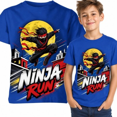 Koszulka chłopięca ze skaczącym ninja i napisem „Ninja Run” - miejska akcja
