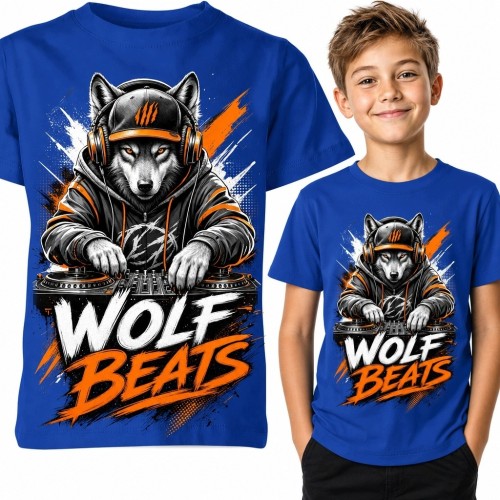 Koszulka chłopięca z wilkiem DJ i napisem „Wolf Beats”