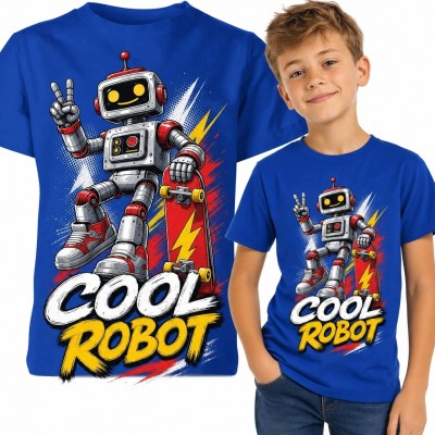 Koszulka chłopięca z robotem na deskorolce „Cool Robot” - komiksowy wzór