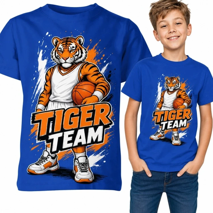 Koszulka chłopięca z tygrysem koszykarzem „Tiger Team”