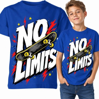 Koszulka chłopięca z deskorolką i napisem „No Limits” - styl streetwear