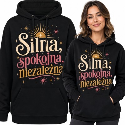 Bluza damska z kapturem „Silna, spokojna, niezależna” - astralny wzór retro