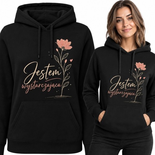 Bluza damska z kapturem „Jestem wystarczająca” - afirmacja z kwiatem