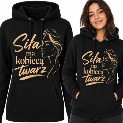 Bluza damska z kapturem „Siła ma kobiecą twarz” z kobiecym profilem line art