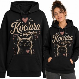 Bluza damska z kapturem z kotem „Kociara z wyboru” - styl vintage