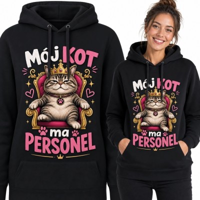 Bluza damska z kapturem - kot na tronie „Mój kot ma personel”