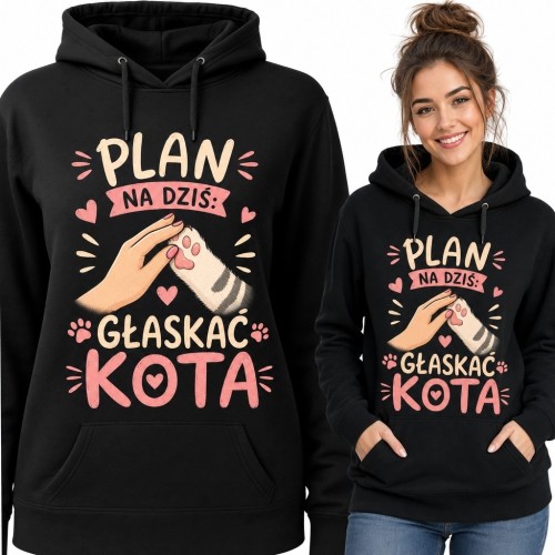 Bluza damska z kapturem „Plan na dziś: głaskać kota” - koci motyw