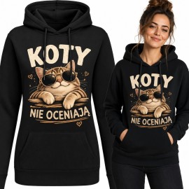 Bluza damska z kapturem z kotem w okularach „Koty nie oceniają” - styl retro