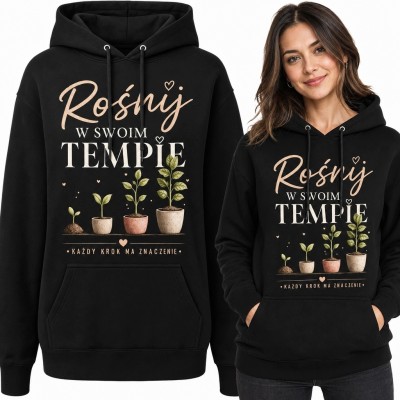 Bluza damska z kapturem - botaniczny wzór „Rośnij w swoim tempie”