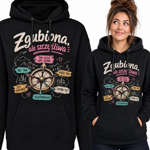 Bluza damska z kapturem z kompasem „Zgubiona, ale szczęśliwa”