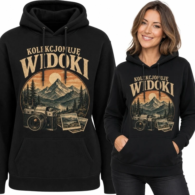 Bluza damska z kapturem z górskim motywem „Kolekcjonuję widoki”