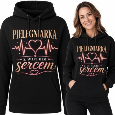 Bluza damska z kapturem dla pielęgniarki - „Pielęgniarka z wielkim sercem”