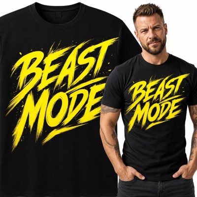 Koszulka męska z motywacyjnym nadrukiem „Beast Mode” - na siłownię