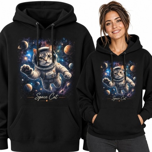 Bluza damska z kapturem - kot astronauta wśród planet