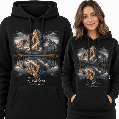 Bluza damska z kapturem - górskie jezioro i napis „Explore”