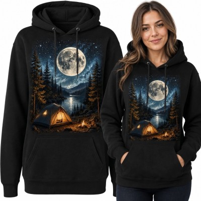 Bluza damska z kapturem - nocny biwak nad górskim jeziorem