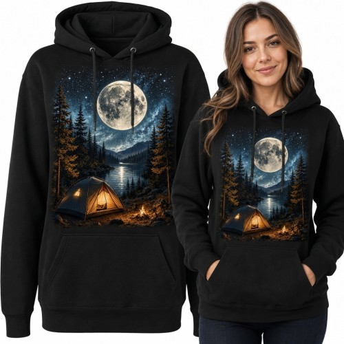 Bluza damska z kapturem - nocny biwak nad górskim jeziorem