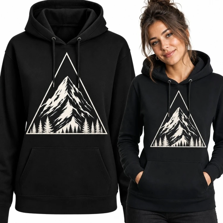 Bluza damska z kapturem - górski szczyt i las w trójkącie